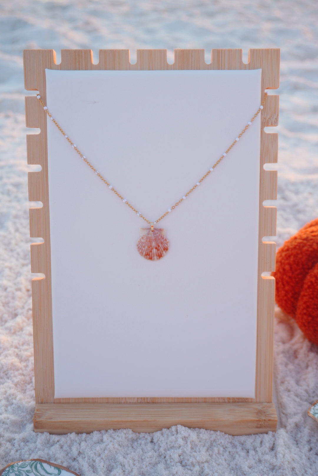 White Beaded Seashell Necklace