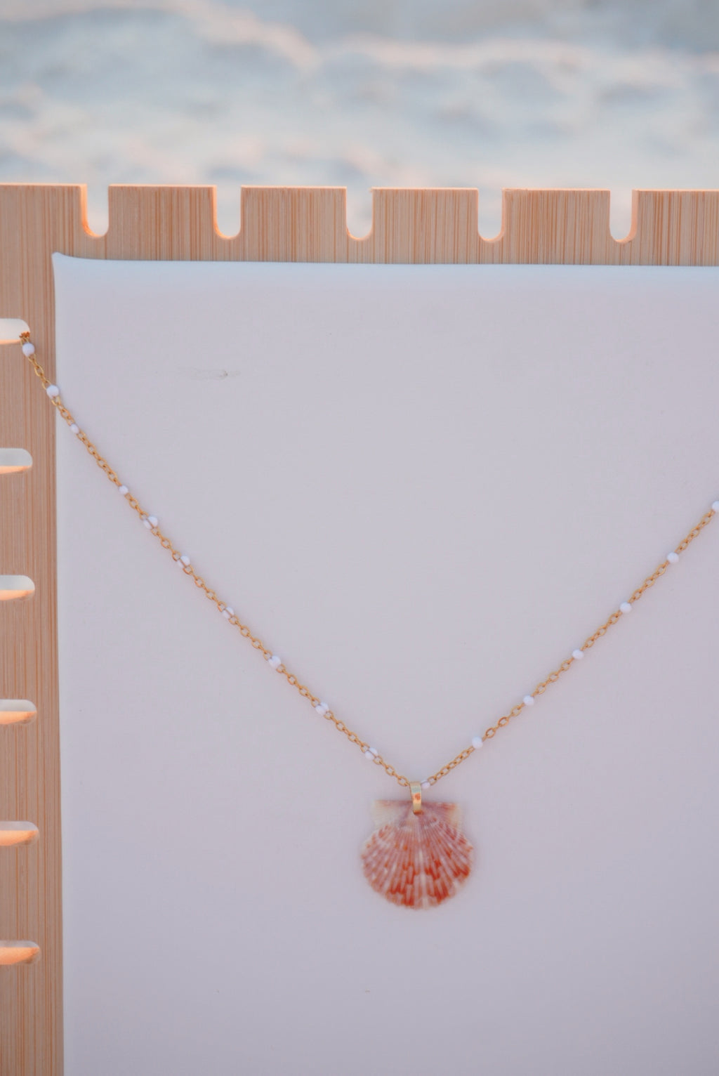 White Beaded Seashell Necklace