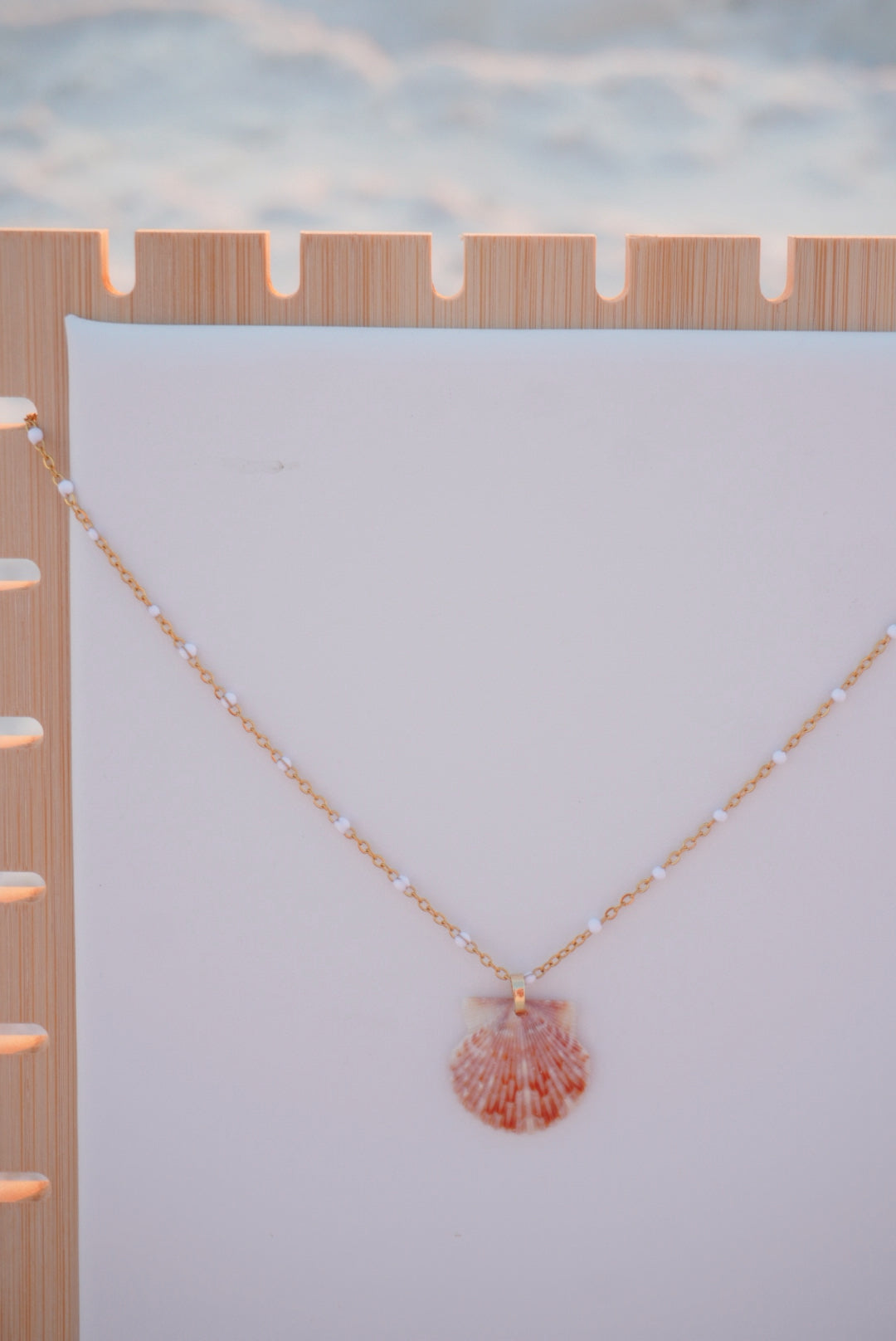 White Beaded Seashell Necklace
